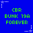 Blue background with green text reading CBR BUNK 19A FOREVER repeated in a pattern, surrounded by white and light blue star-shaped pixel clusters