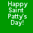 Green background with white pixelated text reading 'Happy Saint Patty's Day!' in four identical arranged in a