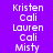 Purple background with white text listing names in three , each showing different name sequences across frames