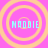 Four identical circular frames with concentric rings on a pink background, each containing the text 'NADDIE' in cyan block letters.