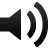 Black speaker icon with three curved sound waves on light gray background, static image with pixelated edges.
