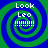 Four identical spiral-patterned with blue and green swirls, each displaying white text reading "Look Leo !!!!!!!!" in a pixelated font