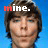 six pixelated images shows a person with brown hair against a blue background, each displaying the text "mine." in white and red lettering