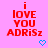 Pink background with red text reading 'i LOVE YOU ADRISz' and blue pixel hearts, static image with no visible animation changes.