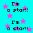 Cyan background with pink stars and repeated text "I'm a star!!" in black pixelated font.
