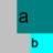 Pixelated lowercase 'a' and 'b' characters on separate colored backgrounds with gray border.