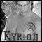 Black-and-white image of a shirtless man with a small arrow symbol on his chest, displayed in a with partial text overlays