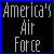 A contact sheet of five frames showing a pixelated Air Force-themed icon with text and an emblem on a black background, arranged in a 3x2 grid with the bottom-right frame empty.