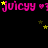 Animated text 'juicyy' in pink with yellow stars on black background, repeating across three