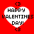 Red background with four white heart-shaped icons containing 'HAPPY VALENTINES DAY!' text and '<3' symbols at top and bottom.