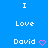 Blue background with white text reading 'I Love David' and pink heart symbols in various states of animation.