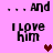 Pixelated text on pink background with animated heart symbols appearing and changing color.