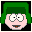 Pixelated cartoon face with green hair, pink skin, and a black mouth showing brown teeth in two expressions.