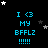Pixelated blue text on black background with white and gray stars, repeating 'I <3 MY BFFL2 !!!!!' in a pattern