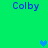 Green background with four blue 'Colby' text instances and three blue heart icons in different positions.