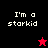 A 4-frame contact sheet of a pixel art animation featuring the text "I'm a starkid" and star symbols on alternating black, red, and dark red backgrounds.