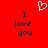 Red background with white pixelated heart above black text reading "I love you" in two mirrored
