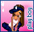 Pixelated static icon of a cartoon woman with long brown hair wearing a blue cap, white tank top, and dark pants against a pink background with light blue text on the right.
