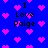 Blue background with pink pixelated hearts and repeated text "I Love Paige" in black pixelated font.