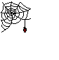 A black-and-white spider web with a red and white hanging object, displayed in multiple positions