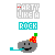 Animated contact sheet of a 5x5 grid showing multiple frames of an AIM buddy icon featuring a gray rock character with a party hat and the text "PARTY LIKE A ROCK" in cyan.