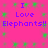 A static image with a bright pink background featuring green pixelated patterns and repeated purple text reading "I Love Elephants!!" in two