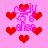 Pixelated pink background with red heart shapes and repeated 'Cody & Shay' text in bright magenta, arranged in a pattern
