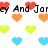Pixelated heart-shaped icons in red, orange, green, and blue arranged around black text reading 'And Jon' on a white background.