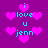 Pixelated icon with cyan text 'i love u jenn' surrounded by pink hearts on a purple background.