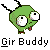 Green pixelated character with large eyes, antennae, and a tongue sticking out, labeled 'Gir Buddy' below on gray background.