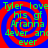 A static image with red spiral patterns on a blue background, overlaid with green text reading "Tyler love his gf Arianna Dever and ever".