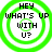 Four green concentric circle icons with black text reading 'HEY WHAT'S UP WITH U?' arranged in a