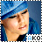 A person wearing a blue headscarf and blue clothing with a blue background, showing three variations of facial expression and head position.