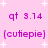Pink background with white starbursts, purple text 'qt 3.14' and '[cutiepie]' repeated in two