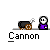 Pixel art animation of a cannon firing with a character in purple clothing, showing of the cannon's barrel movement and muzzle flash