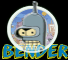 Circular icon with blue cityscape background shows a gray robot head turning left to right, below which is yellow-outlined blue text reading "BENDER".