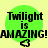 Green circular background with black text reading "Twilight is AMAZING!AMAZING!" and a small black heart symbol below the text.