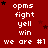 Red background with white pixelated text repeating 'opms fight yell win we are #1' in , scattered black stars, and a gray rectangle in bottom-right corner