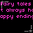 Pixelated pink text repeats 'Fairy tales' and 'happy endings' on black background with animated star icons above each line.