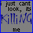 Gray background with blue border, text "i just cant look, its KILLING me" in blue and black fonts, some frames show vertical white lines.