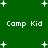 Green background with white plus signs scattered ; four instances of 'Camp Kid' text in white pixelated font arranged in two