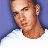 A 48x48 pixel buddy icon featuring a person in a white shirt against a blue background with the text "Eminem" displayed on purple panels, presented as a contact sheet of three sampled frames.