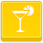 Yellow square icon with white martini glass and lemon slice on yellow background