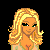 Pixel art contact sheet showing three frames of an animated buddy icon with a blonde character and text elements.