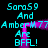 Cyan text on black background reads 'Sara59 And AmberM77 Are BFL!' with a purple glowing outline that shifts position across frames.