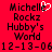 Red background displays text 'Michelle Rockz Hubby's World 12-13-06' with a pixelated heart icon replacing the 'e' in 'Michelle' on the left side.
