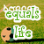 Green pixelated text 'equals life' on white outlines over a grassy background with a cartoon character's head partially visible.