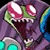 A pixelated animated contact sheet showing a cartoon alien character with green skin, red eyes, and sharp teeth on the left frame, next to bright green text reading "Original Icons .com" on a dark green background in the right frame.