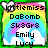 Pixelated icon with rainbow gradient background, white cloud shapes, and black text reading 'Littlemiss DaBomb Sk8Gr8 Emily Lucy' in stacked lines.