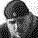 A grayscale animated sequence of a cartoon character with a large round head, wearing a dark cap and light shirt, performing a series of head and body movements against a white background.